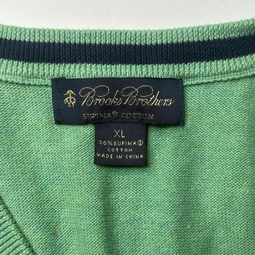 Brooks Brothers Pullover Sweater Vest Men's XL Green Solid 100% Supima Cotton